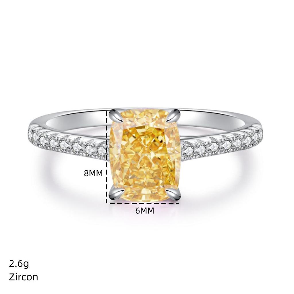 New S925 Sterling Silver Radiant-Cut Yellow Diamond Ring for Women - Hot Sale