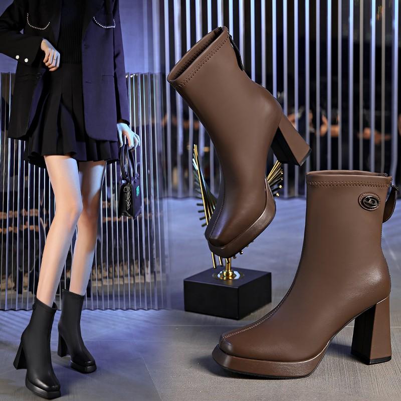 Fashion Women's Boots Fashion  Boots Back Zipper Autumn High-heeled Women Shoes Hot Selling Designer Ankle Boots Large chunky heel