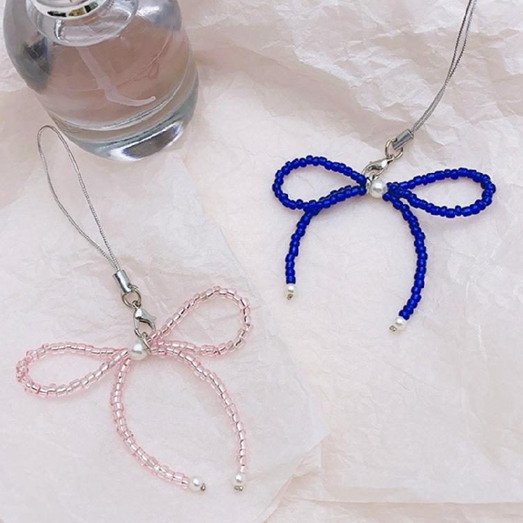Adorable Phone Charm Chain Ornament Glass Beaded Bowknot Keychain Pendant Piece