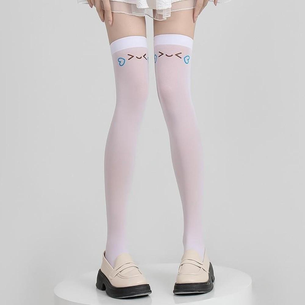 Printed Design Kawaii Stockings Cat Ear Thigh High Stockings Comfortable Women Long Socks Student