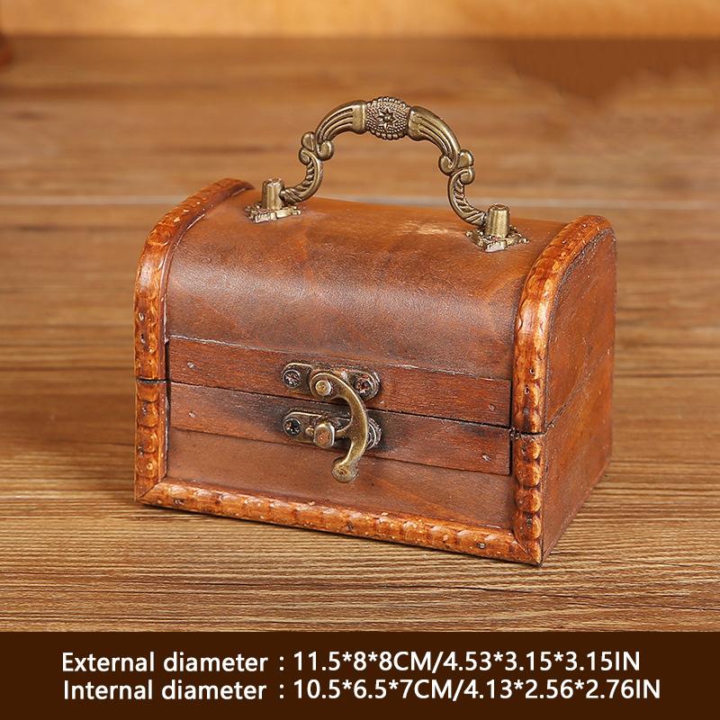 Wooden Antique Storage Box Medieval Vintage Suitcase Treasure Chest Necklaces Jewelry Organizer Gift Box with Lock Big Photo Box