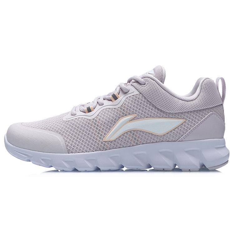 Li Ning Cushioning Breathable Low Top Running Shoes Women's Light Gray Purple ARHR136-2