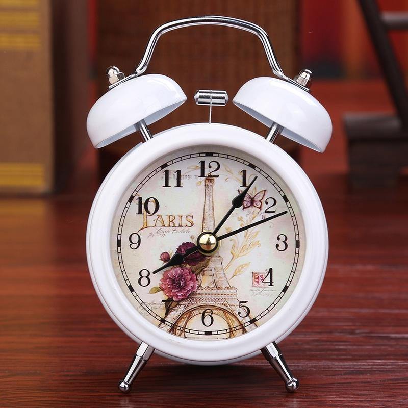 Classic Vintage Silent Metal LED Night Light Twin Bell Alarm Clock Ticking Retro Tableclock