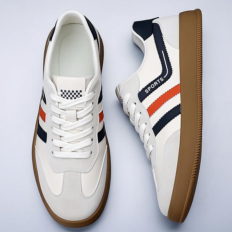 New Shoes for Men Leather Casual Shoes Fashion Striped Flat Skateboard Shoes Youth Lace-up Sneaker