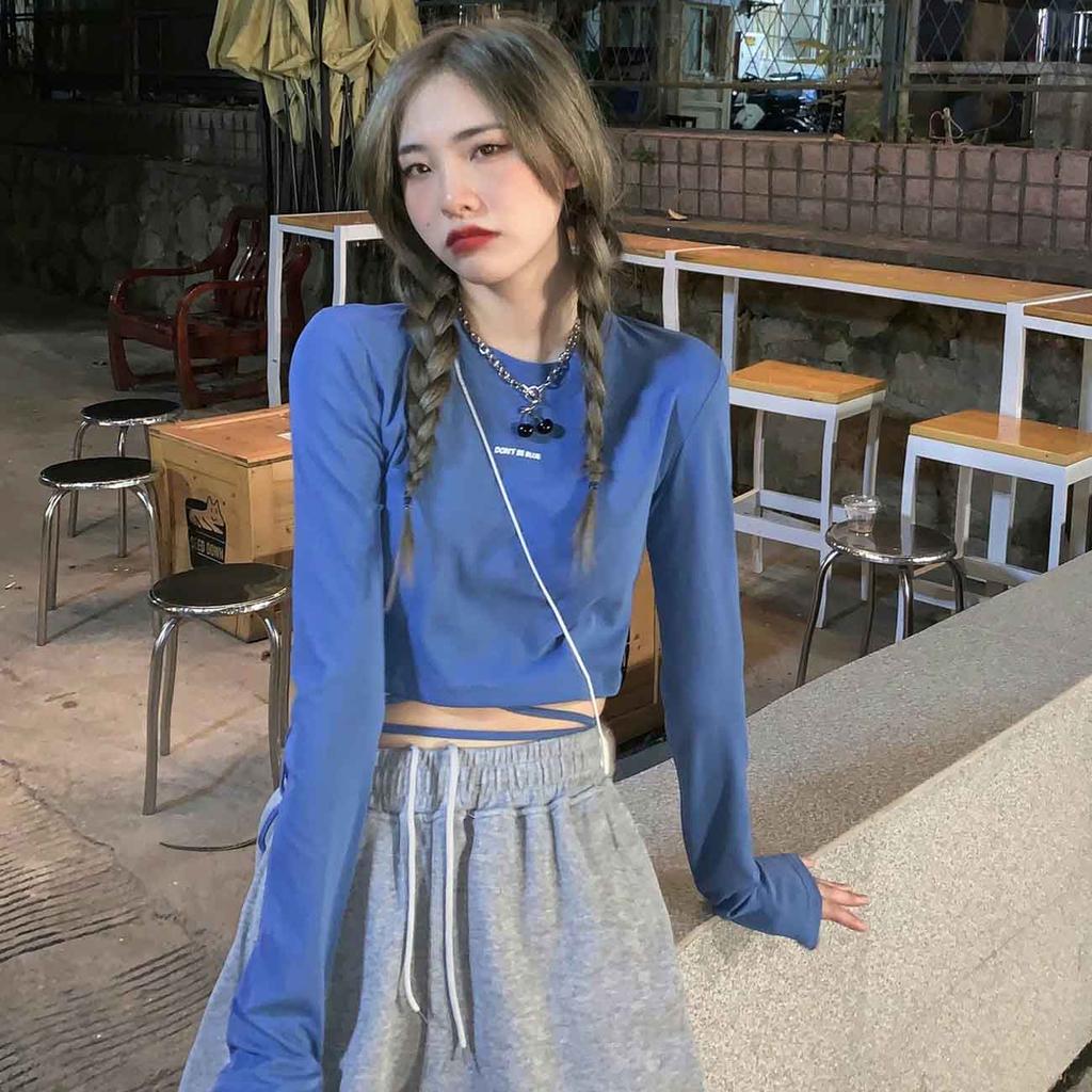 Langarm T-shirts Frauen Design Sexy Crop Ins Verbreitet Verband Tops Harajuku Ulzzang Straße Frühling Weibliche Ropa Hot Dünne Neue