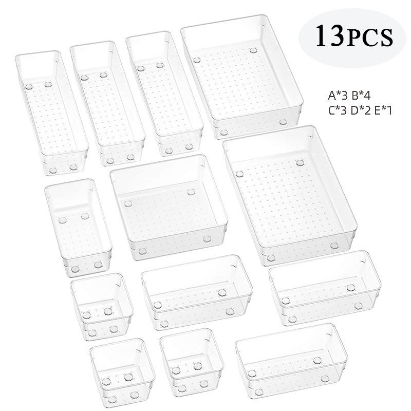 4/28 PCS Clear Drawer Organizer Set Multi-functional Desk Organizer Trays for Cosmetics Kitchen Utensils and Office Accessories