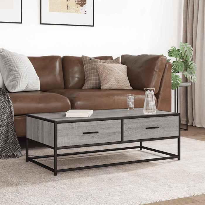 VidaXL Table basse sonoma gris 100x50x35 cm bois d'ingénierie et métal, table d'appoint, table de salon, table latérale, 848782