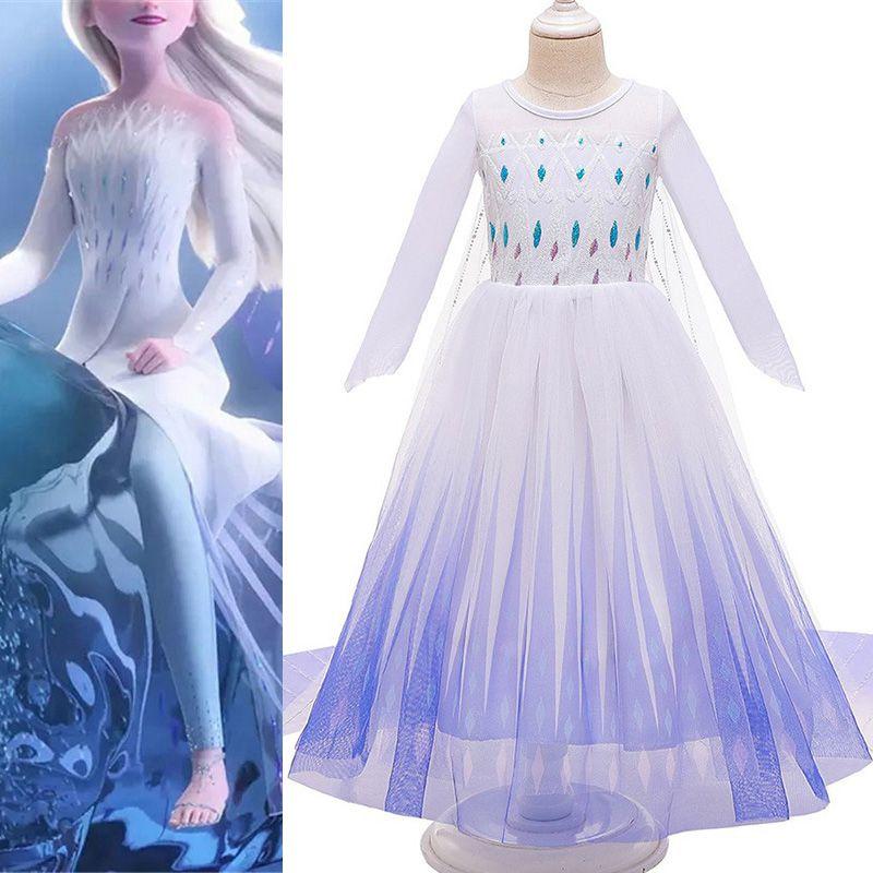 Snow Queen Frozen2 Cosplay Costume Elsa White Fancy Birthday Party Dress Outfit