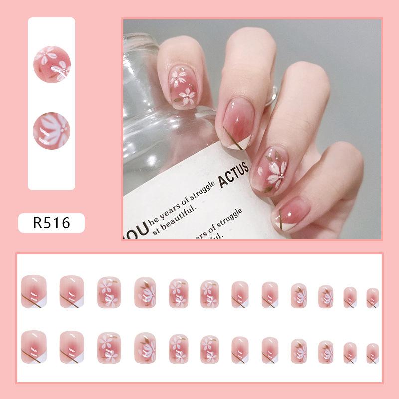 24Pcs Korean Fresh False Nails Patch Artificial Press On Wearing False Nails Detachable Fake Fingernails Full Cover Nail Tips