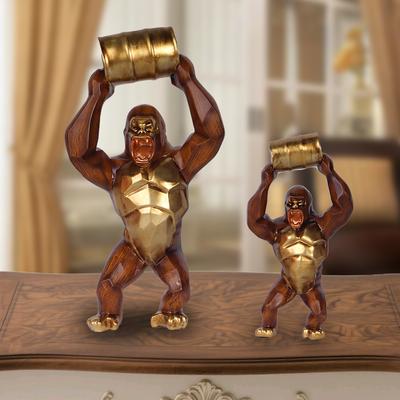 Wood-grain Gorilla Sculpture Resin Animal Sculpture Decorative Piece for Home, Bedroom, Living Room, Study, and Counter