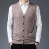 Men's Autumn Winter Wool Vest Cardigan Knitted Jacquard Casual Sleeveless Men's Sweater Base Layer Jacket