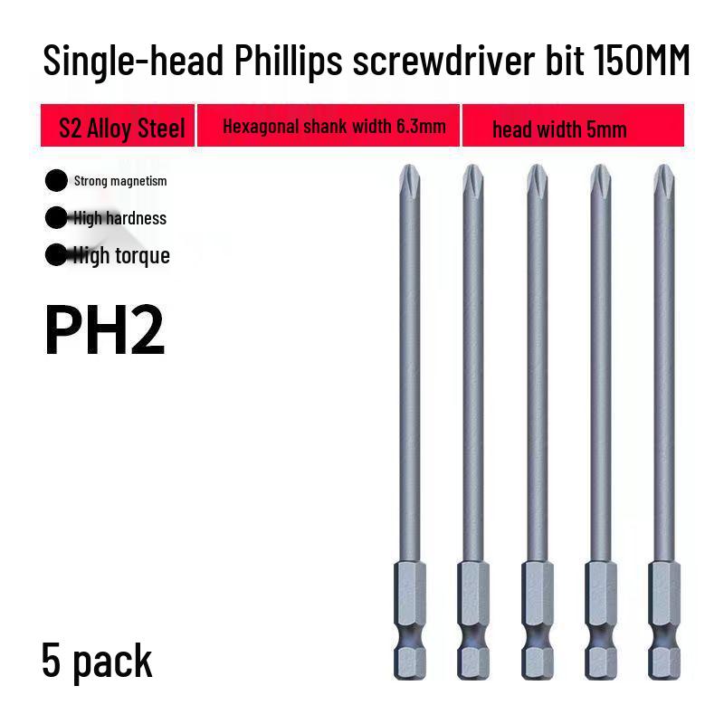 Strong Magnetic Phillips S2 Single Head Hex Shank Screwdriver Bit for Hand Drill - Super Hard, Small Head.