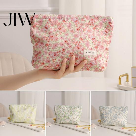 Travel Accessories Bag Floral Cotton Makeup Bag, Large Capacity Toiletry with Multi Pouch Compartments, Cute Skincare Cosmetic Storage for Students