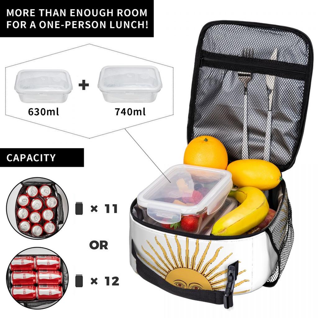 Sun Of May Flag Of Argentina Insulated Lunch Bag for Women Kids Portable Food Boxes Thermal Lunch Box Tote