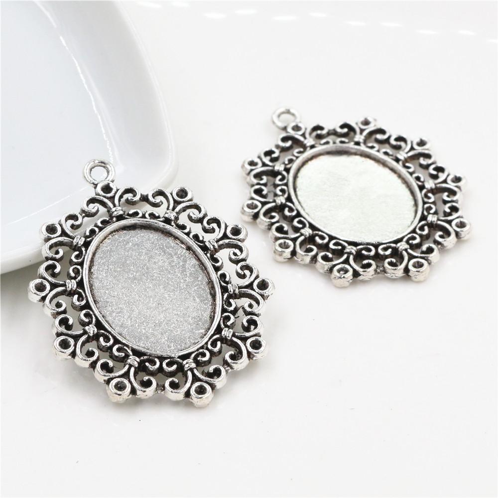 5 pièces 18x25mm Taille intérieure Plaqué Argent Antique Bronze Noir Style Mode Cabochon Camée Base Support Pendentif Apprêts pour collier
