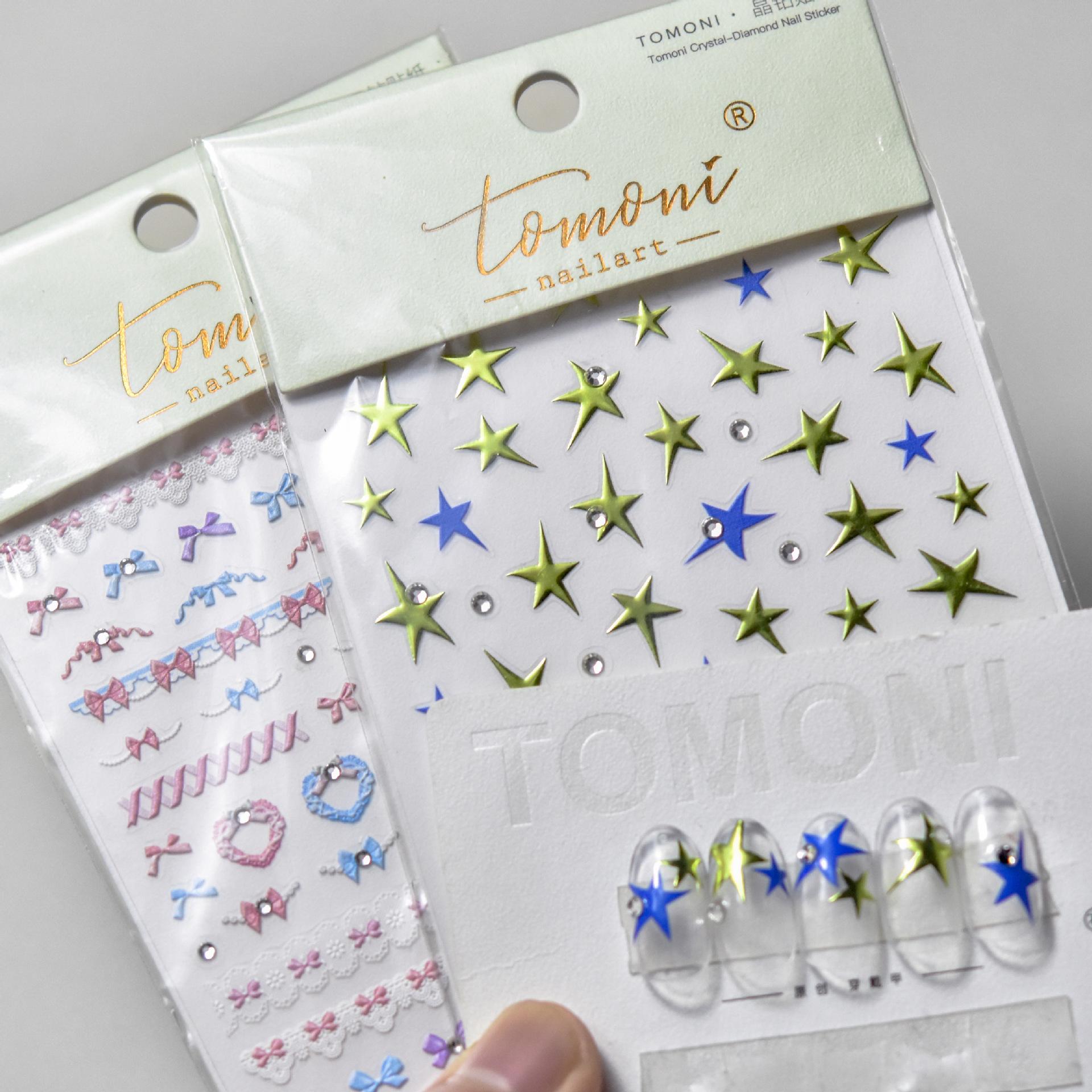 

3D Japanese Nail Art Stickers: Embossed Bows, Hot Stamping Stars & Rhinestones