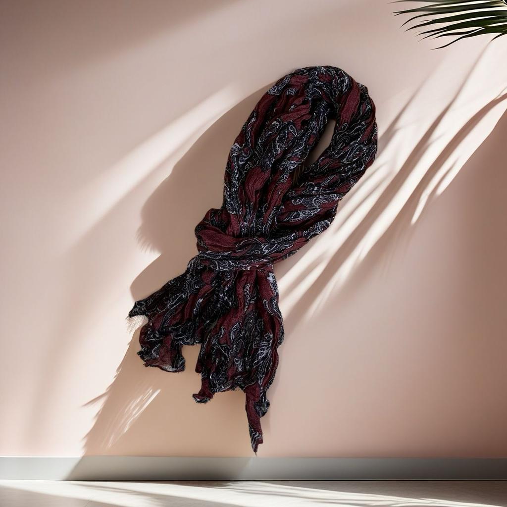 Retro Cotton and Linen Scarf Women's Autumn and Winter Printed Thin Pleated Scarf Silk Scarf Summer