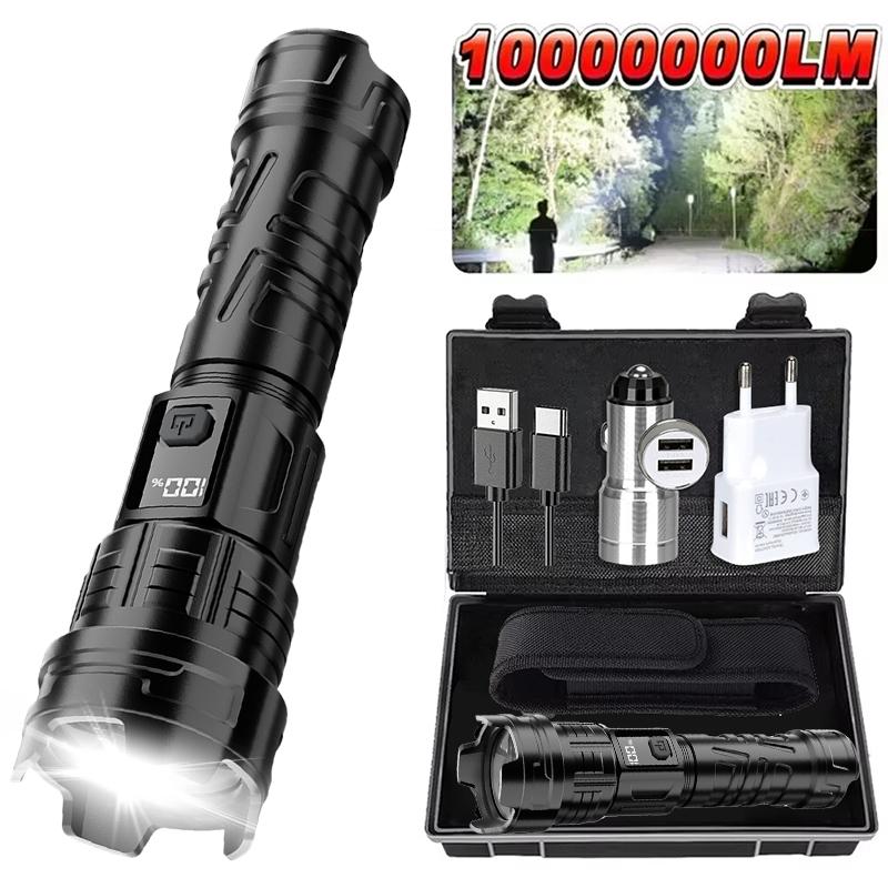 Super Bright LED Flashlight USB Rechargeable Torch Outdoor Zoom Fishing Hunting Spotlight Built-in 18650 Battery ABS Flashlight