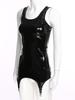 Dress with Garter Belt Women Sleeveless Patent Leather Mini Dress Bodycon Pencil Clubwear