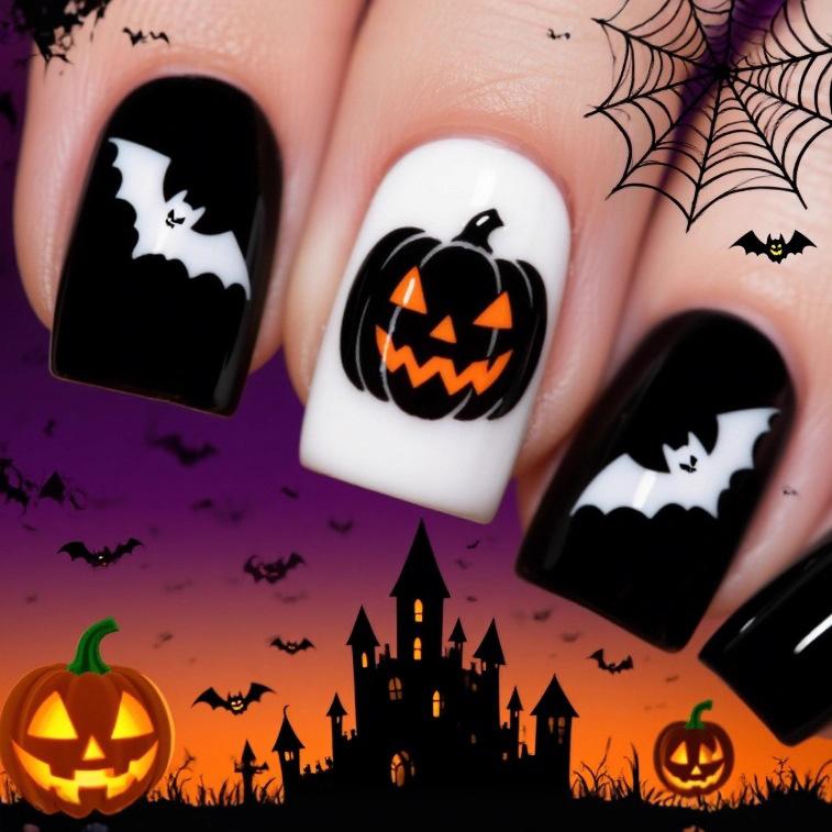 European And American Nail Art Halloween New Dark Babes Bat Pumpkin Medium Long Wearing Nail Pads
