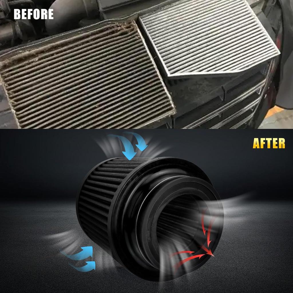 RULLINE 76mm 89mm 102mm Air Filter 3" 3.5" 4" Cold Air Intake Universal Clamp-On Air Filter Three Different Size High Flow Round Tapered Cone Cool