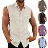 Men Summer Top Sleeveless Solid Color Single-breasted Patch Pockets Mid Length Match Pants Cardigan Lapel Men Summer Vest Men Clothes