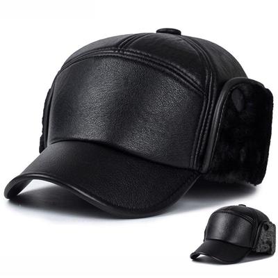 Pu Leather Winter Warm Earmuffs Bomber Caps Plus Velvet Thicken Man Bone Caps Dad Hat