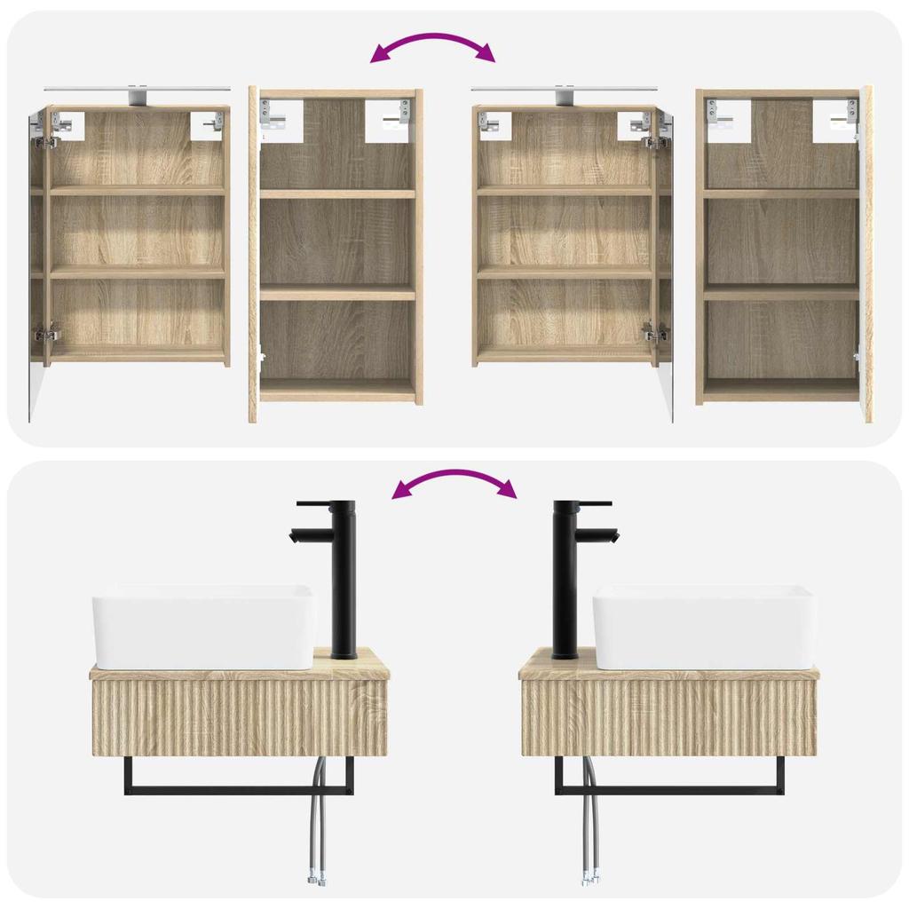 5 Piece Bathroom Furniture Set Sonoma Oak Engineered Wood and Glass
