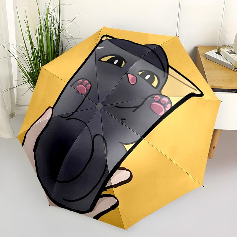 1pc Cat Cup Picture Automatic Folding Umbrella Portable Collapsible Umbrella for All Seasons, 8-Rib Durable Construction, Perfect Gift