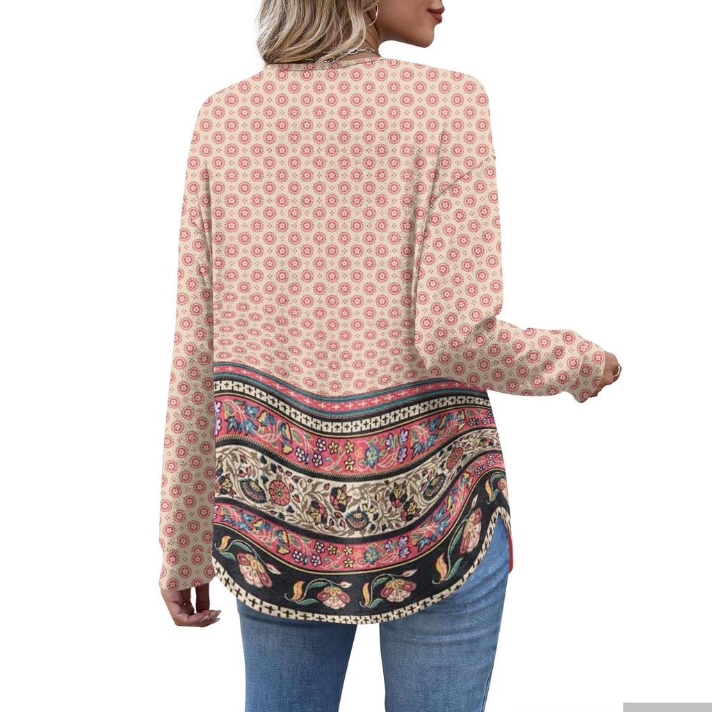 Women's Retro Printed Fashionable Long-sleeved Top