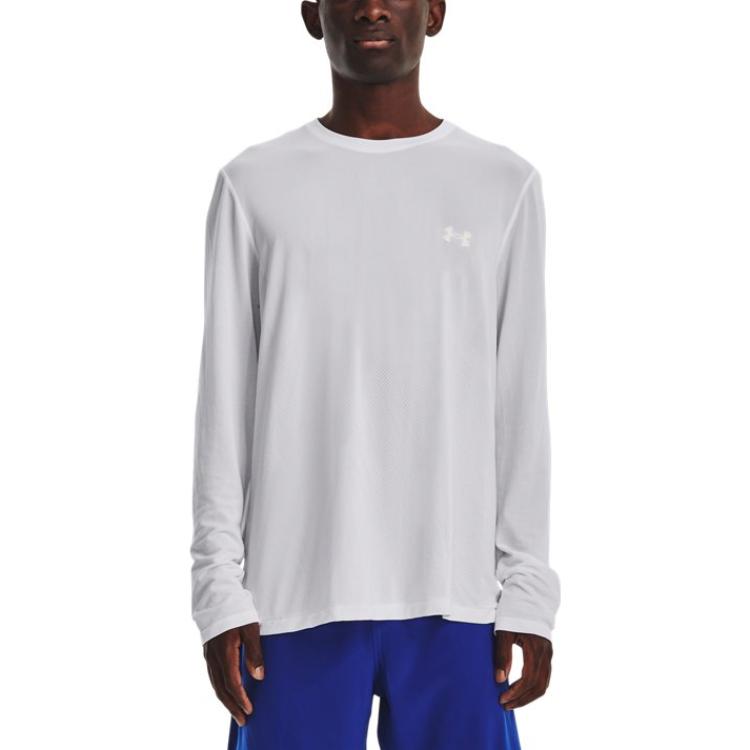 Under Armour Solid Color Crew Neck Long Sleeve T-Shirt Men Tops White 1375693-100