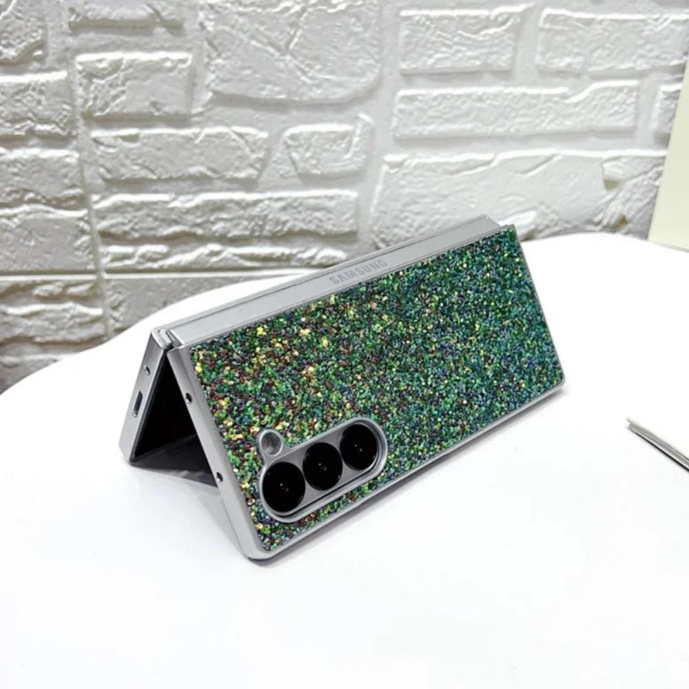 Electroplated Silver Frame Phantom Glitter Phone Case for Samsung Galaxy Z Fold 7 6 5 4 3 Colorful Laser Shockproof Protect Back Cover