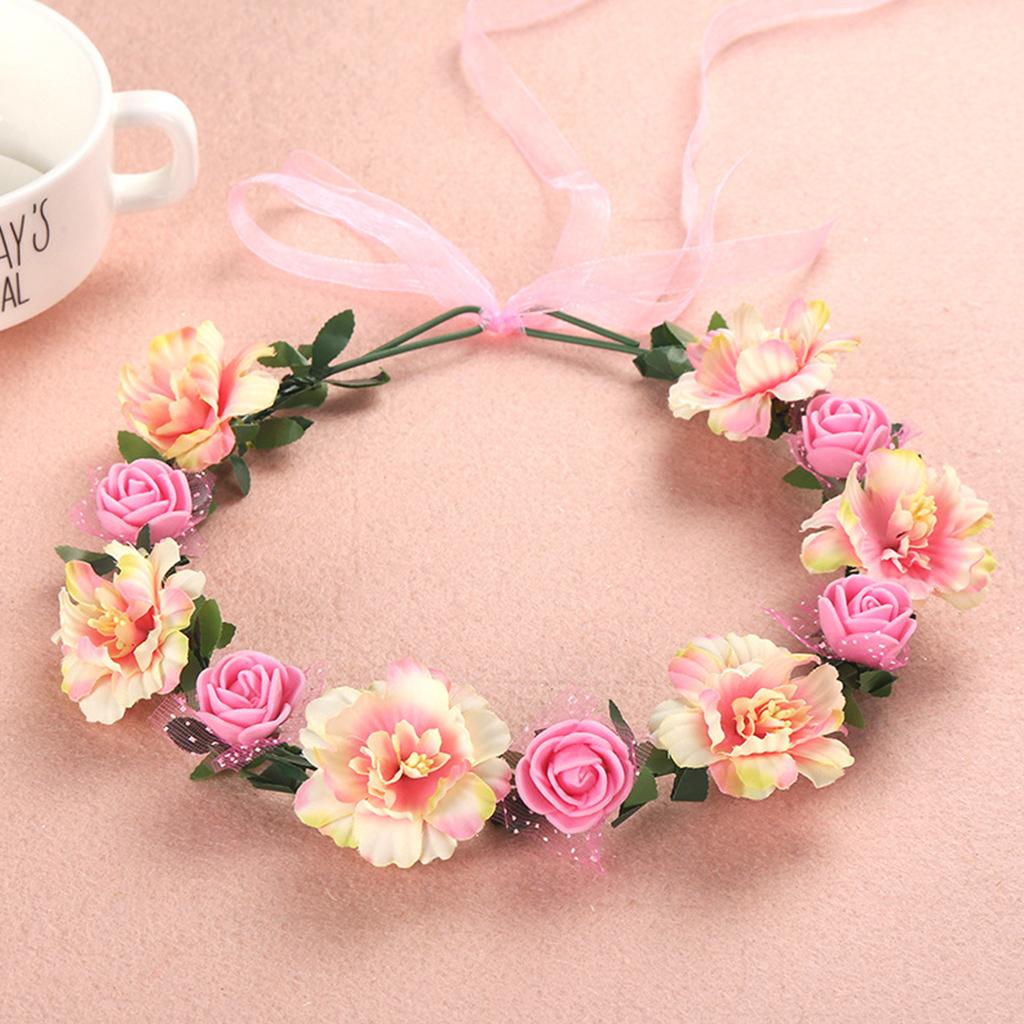Flower Hair Wreath Headband Floral Crown Garland with Adjustable Ribbon Festivals Wedding Party Headpiece for Women Girl