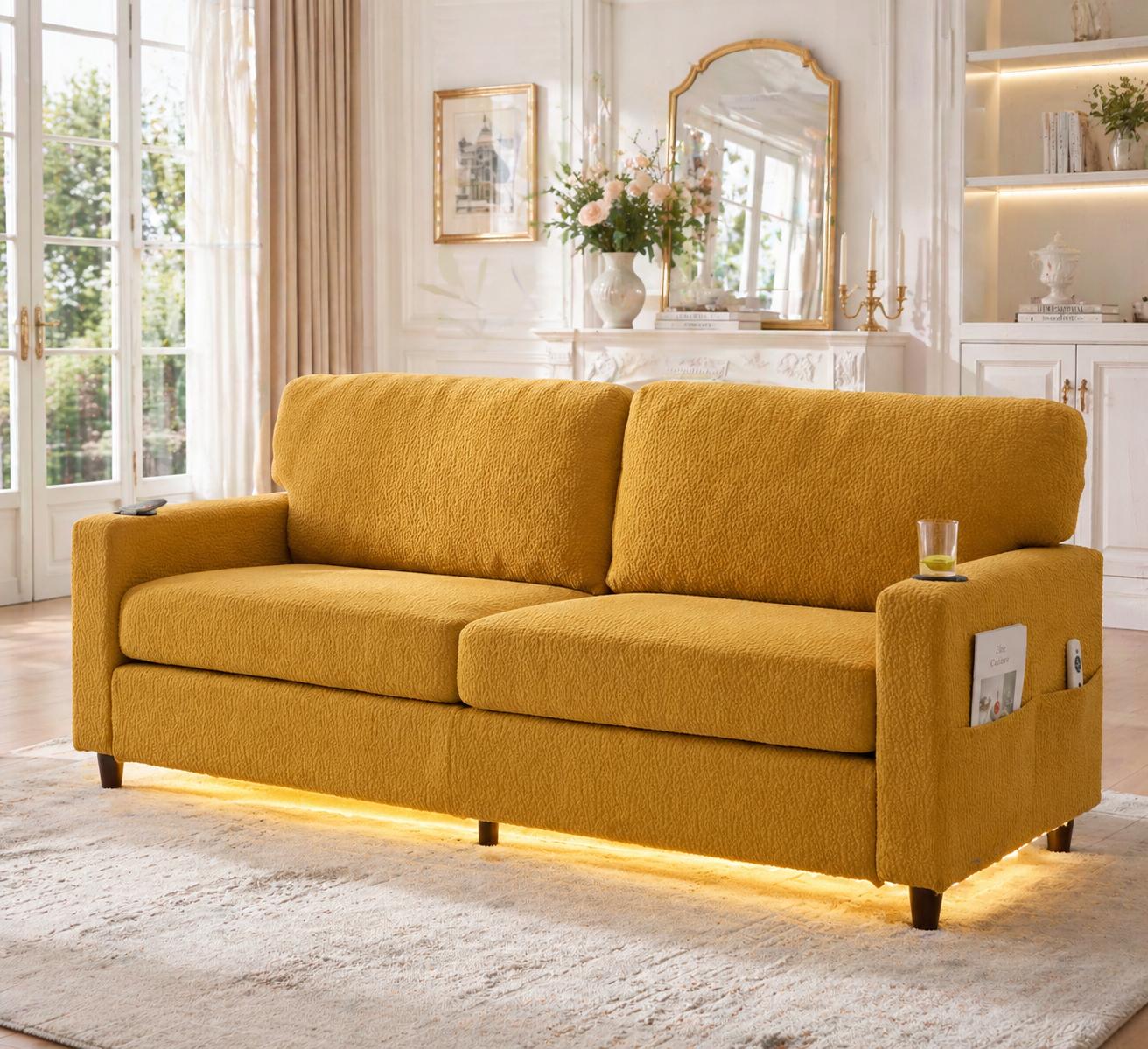 Modern 2-Person Chenille Sofa with USB-C