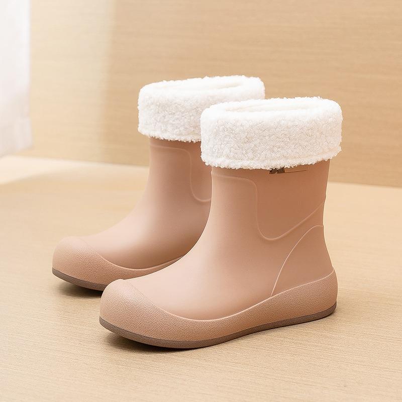 Fashion new women's wear-resistant rain shoes rain boots medium tube velvet warm water shoes kitchen non-slip waterproof work rubber shoes