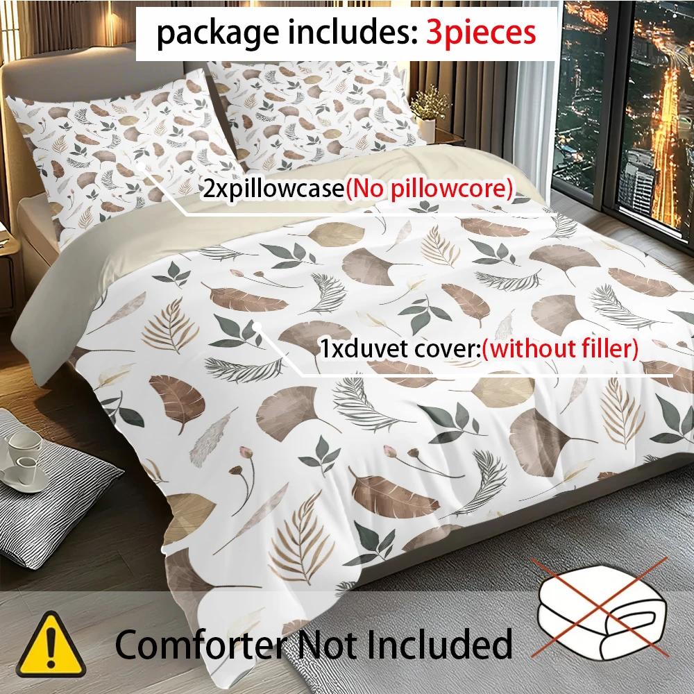 3pcs Various Plant Leaves Printed Quilt Set- Includes 1 Quilt Cover and 2 Pillow Cover (without Filler)