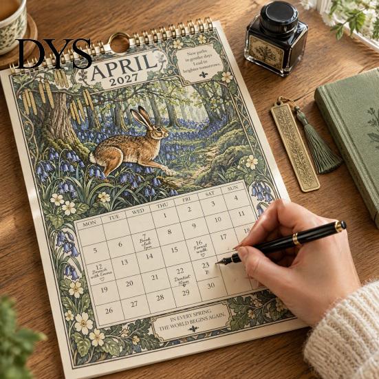 Stationery for To-do Lists A Year in Britain 2027 Wall Calendar, Vintage Storybook Style 12-Month Nature Theme Monthly Planning Classic British Rural