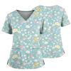 Women's Casual Printed V-Neck Pocket Side Slit Short Sleeved Top Short Sleeved Top