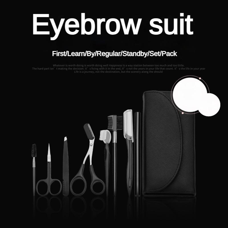 8Pcs eyebrow grooming kit with eyebrow shaper, eyebrow pencil, and tweezers for women and men, complete set