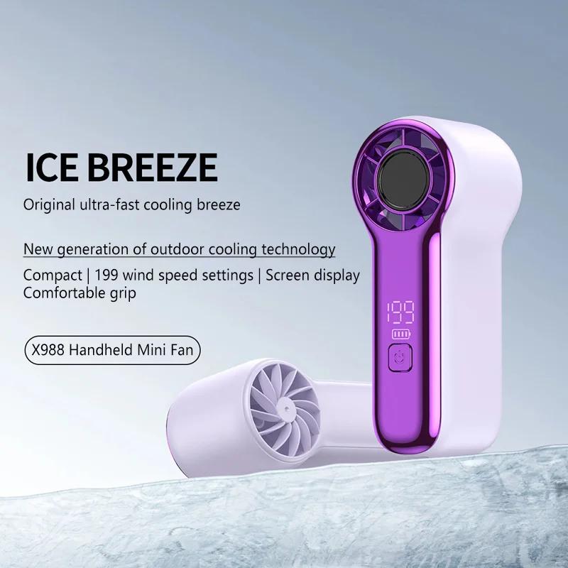 High Speed Mini Handheld Small Fan 199 Wind Speed TYPE-C Charging Battery Life Turbo Portable LED Screen Display Outdoor Fan2026
