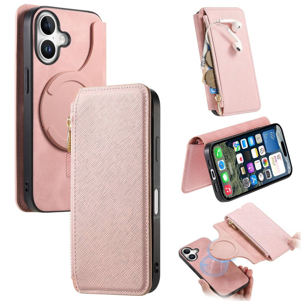 For iPhone 16 Case Cross Texture Leather Detachable Magnetic Phone Cover