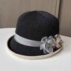 Top hat spring and summer thin small edge sunscreen basin hat women's fashion flower knitted bucket hat outdoor mother sunshade