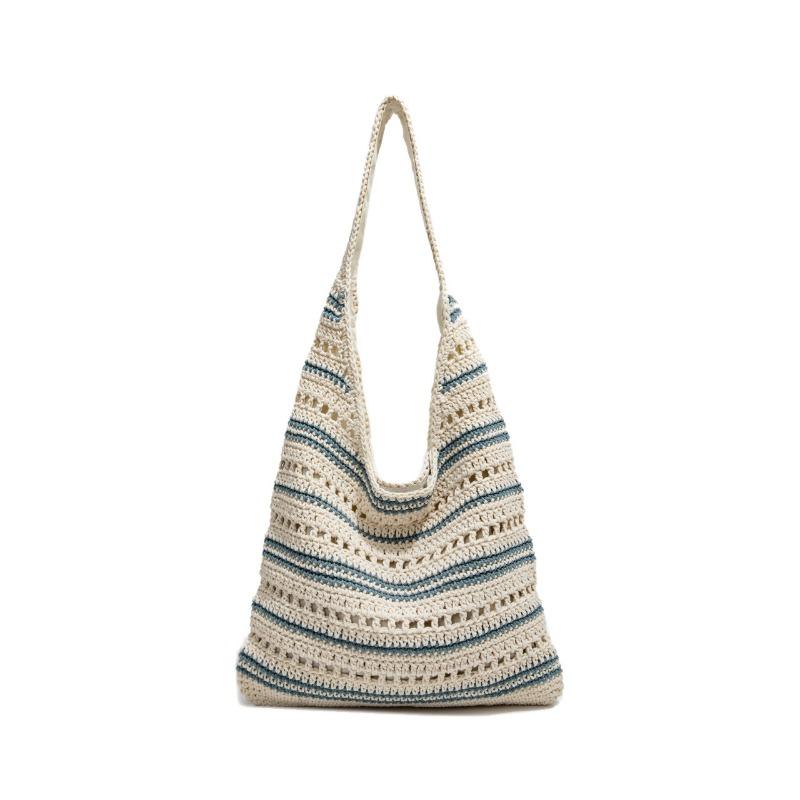 

Весенне-летняя новая ручная плетеная сумка-тоут большой вместимости, модная и простая повседневная сумка для покупок синий