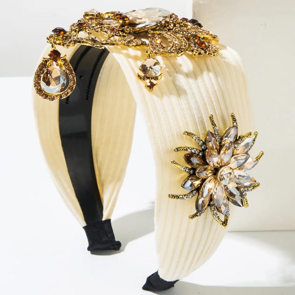 European and American Heavy Industry Luxury Diamond-encrusted Flower Headband Ethnic Style High-end Ball Hair Accessories