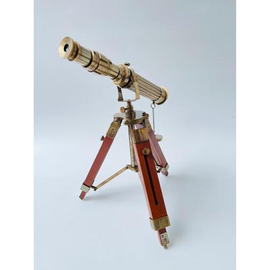 Victorian Nautical 10" Brass Antique Working Telescope With Wooden Tripod Stand - Marine Spyglass Telescope