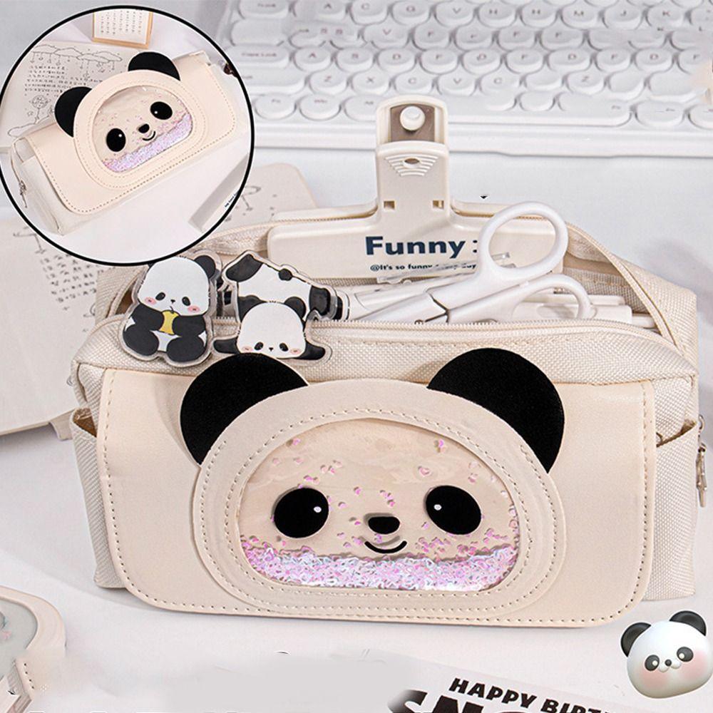 

Flowing Sand Panda Pen Bag High Beauty Cartoon Pencil Bag Primary School Student бежевый