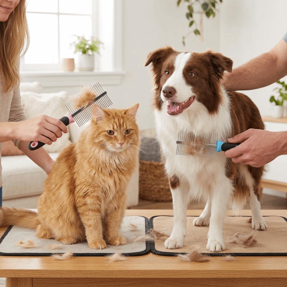 Steel Pin Double Sided Comb Double Sided Steel Pin Brush Dog Grooming Tool Pet Grooming розовый