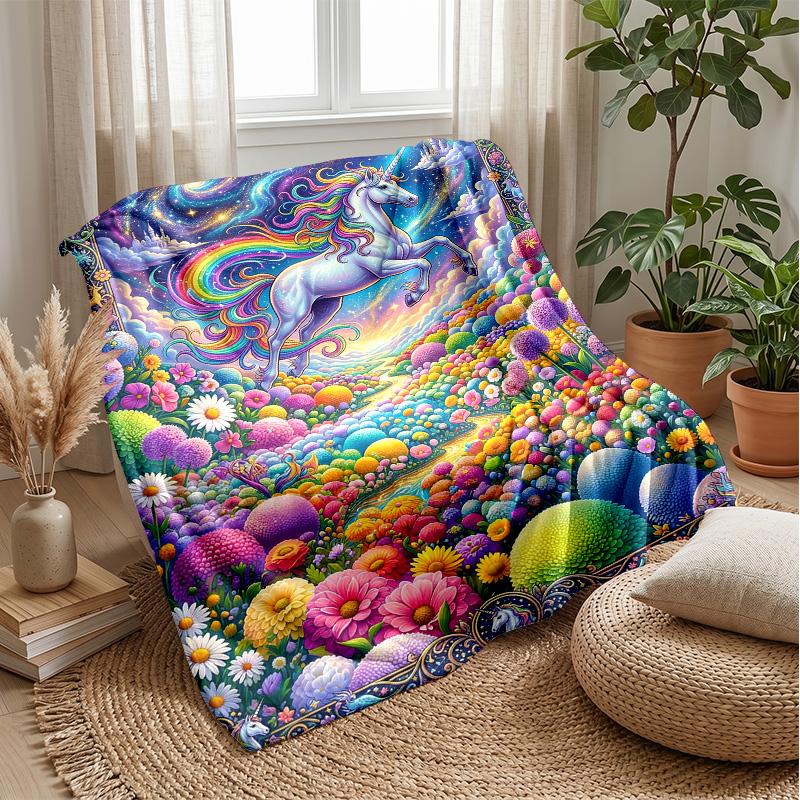 Rainbow Unicorn Fantasy Theme blanket Lightweight Warm Flannel Blanket Decorative Throw Blanket for Home Decoration