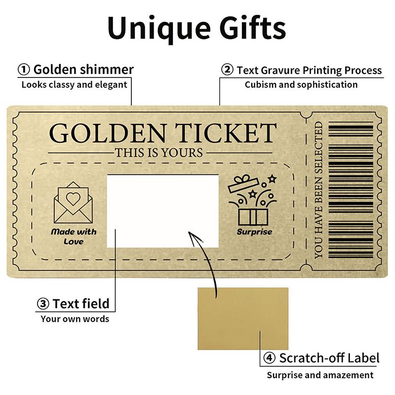 Scratch Off Ticket Golden Ticket Scratch-Off Card Raffle Gift Surprise Scratch-Off Card With Envelope Party Favor Cinema Voucher