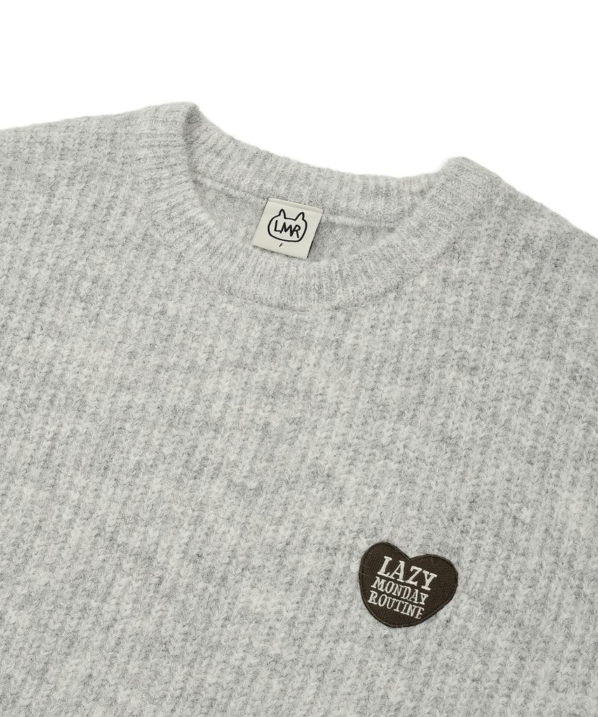 LMR Hairy Heart Embroidered Pullover Knit Light Grey